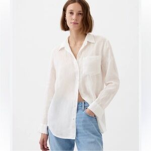 GAP Women’s Size XL NWT Linen Rayon Blend Long Sleeve White Button Front Shirt